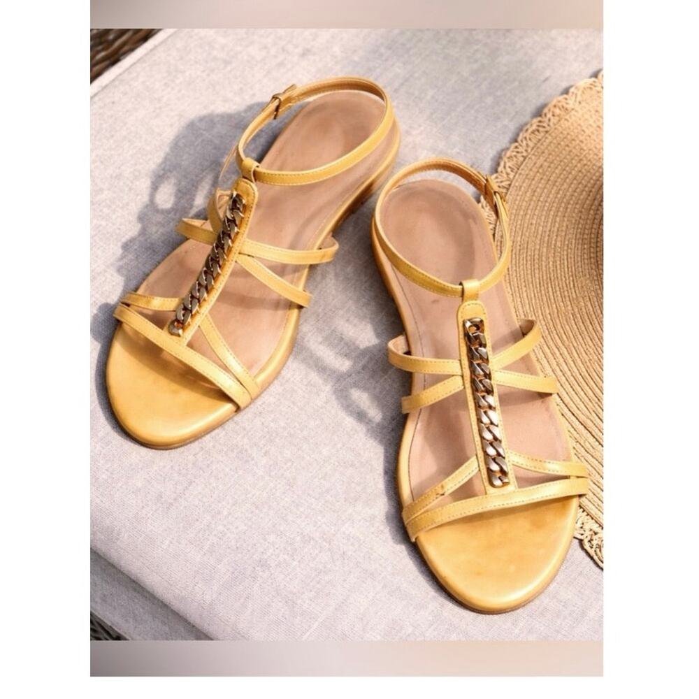 Stuart Weitzman Gold Chain T-Strap Leather Resort Sandals Size 8.5 Made in Spain - Picture 4 of 7